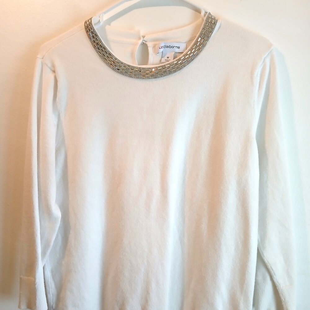 Liz Claiborne Fall Sweater, Size Medium, Color Beige, Long Sleeve.
